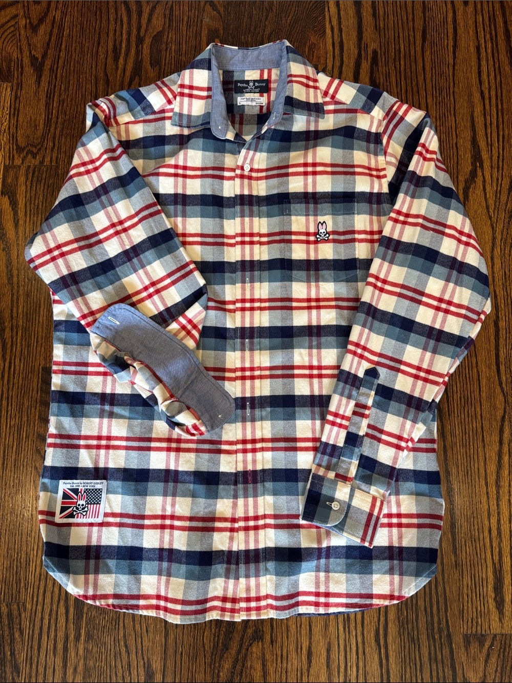 Psycho Bunny Red Navy Cream Plaid Long-Sleeve Button-Up Shirt